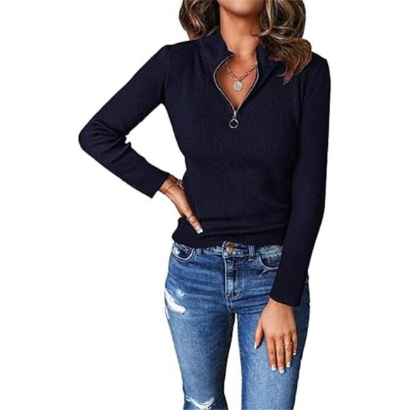 Women's Fall Quarter Zip Pullover Sweater –  Long Sleeve Collared - Picture 7 of 7